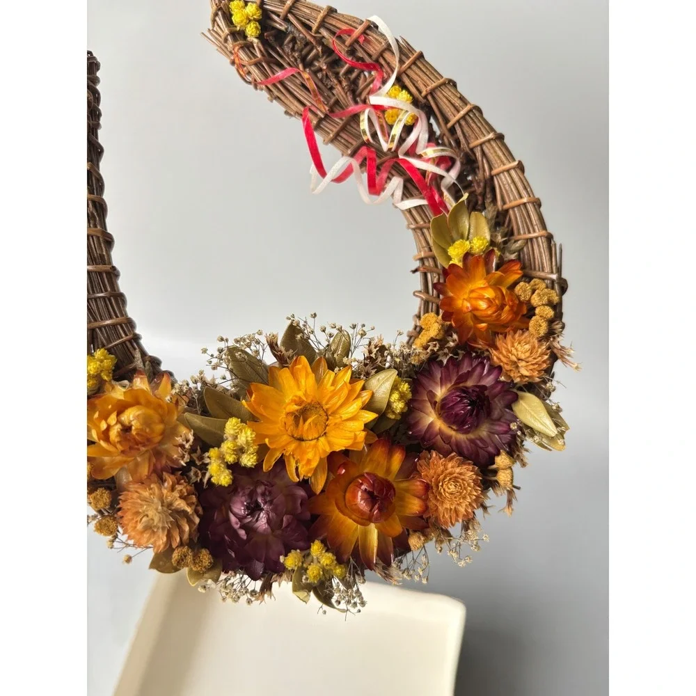 Vintage Horseshoe of Happiness Woven Wicker Dried Flower Wall Decor Good‎ Luck